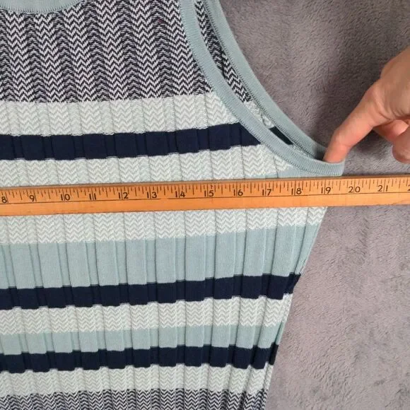 White House Black Market Midi Dress XL Tank Stretch Green Coastal Chevron Stripe - Picture 5 of 8